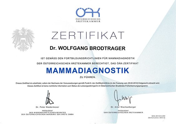 Zertifikat Mammadiagnostik Dr. Wolfgang Brodtrager